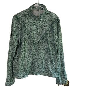 Tory Burch Sport Ruffle Jacket Green Print Sz LG
